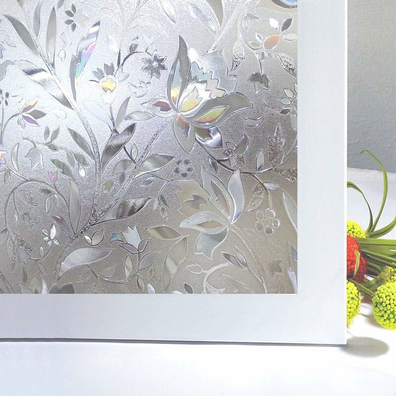 XVX - Film pour Fenêtre Film Electrostatique Protége Intimité, Décoratif Film Vitre Anti Regard Occultant avec Motif Tulipes Fleurs pour Verre et