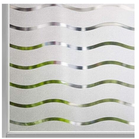 Film pour Fenêtre Intimité Givré Auto-Adhésif Fenêtre Autocollant Pas de Colle Statique Cling Film de Verre Opaque Protection UV Motif Vague 45x400cm