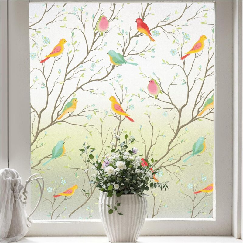 Film pour vitres à contrôle solaire, motif oiseaux colorés, film électrostatique amovible, protection UV, 60 x 300 cm