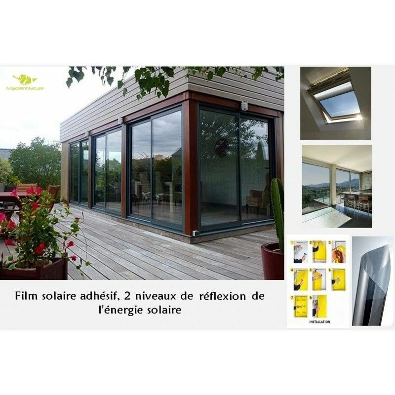Film Solaire adhésif pour fenêtres Effet Miroir argenté Taille au Choix, film pour vitrage pose intérieure, pose facile - Sol 150 - 150cm - 150cm.