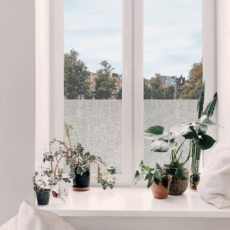 Film vitrostatique pour vitre Décoratif Look textile 150 x 67,5cm Gris