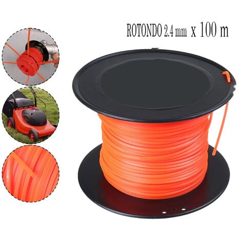 Filo Decespugliatore 2.4mm Rotondo Bobina 100MT Ricambio Tagliaerba Arancione