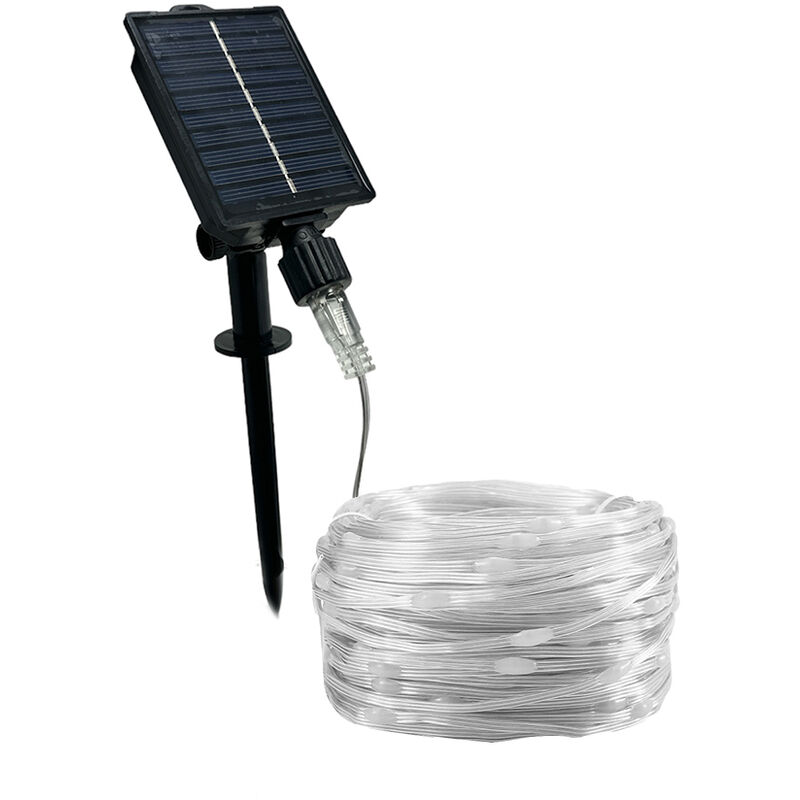 Image of Vetrineinrete - Filo led 30 metri 300 micro led stringa a pannello solare con picchetto catena di luce per decorazioni natalizie giardino luce calda