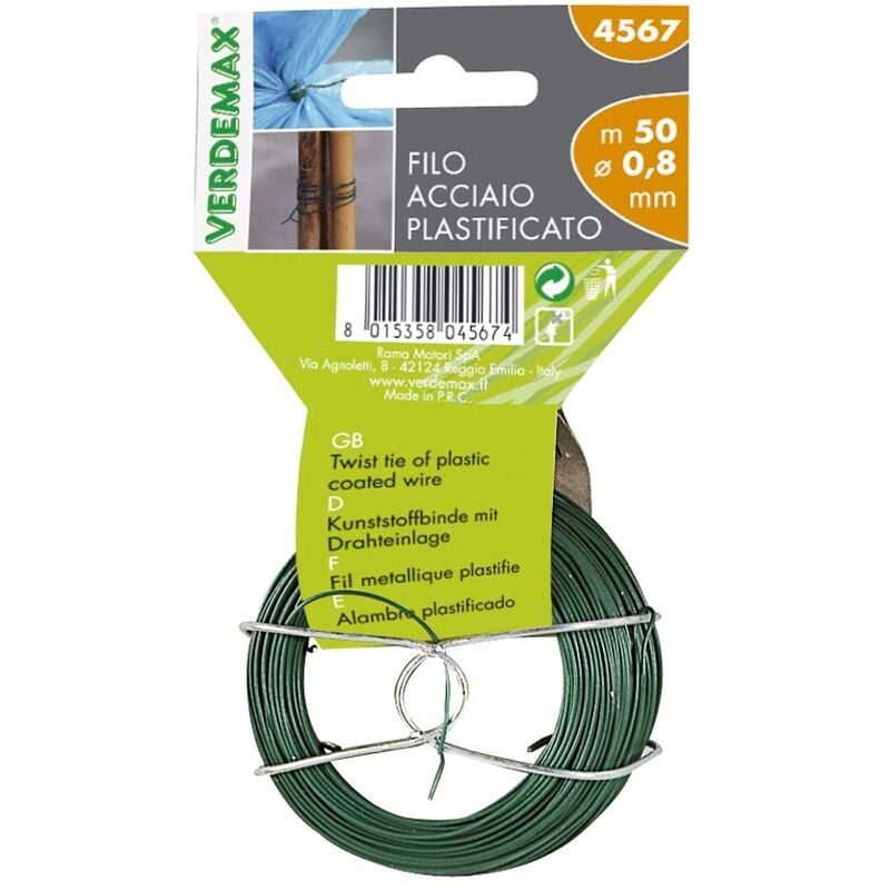 Filo tondo in Acciaio per Vasi e Giardino Plastificato 50m ø mm 0,8 Verdemax