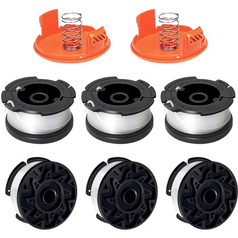 Filo per taglierina a bobina compatibile con Black+Decker A6481 A6485 AF-100 AF-100-3ZP, adatto per ST5530-GB GLC3630L20-GB STC1820PC-GB BESTA530-GB BESTA525-GB (6 bobine + 2 coperture + 2 molle)