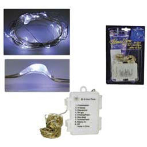 Filo Rame 100 Led Bianco Freddo A Batteria Uso Interno Con Gioco Luci - mt. 0,3 + mt.9,9