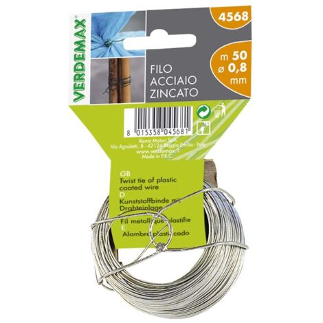 Filo tondo in Acciaio Zincato per Vasi e Giardino 50m Ø mm 0,8 Verdemax