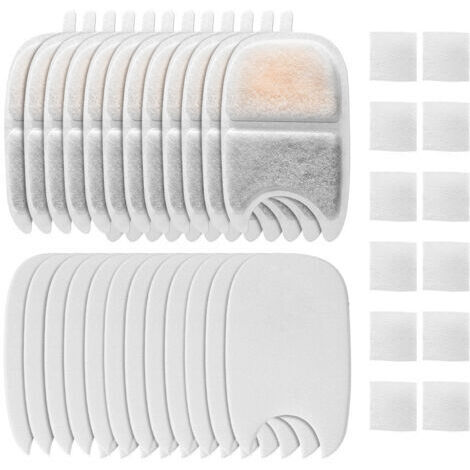 Filter für Trinkbrunnen, 12er Pack Katzenbrunnen Filter und 24 Schwämme mit Aktivkohle für 4L Kabellosen Katzenbrunnen für FEELNEEDY für YPD-C004