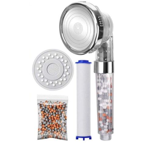 Filtered Ionic Shower Head, Universal High Pressure Shower Head, 3 Adjustable Modes, Filter Shower Head with Replaceable Shower Hose and Stones, Ideal for Bathing, Washing, MUMU