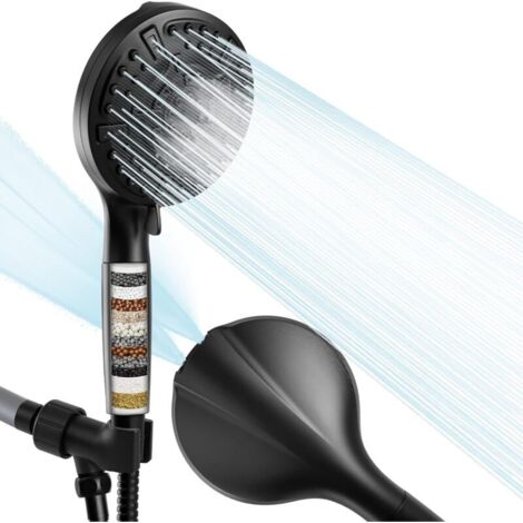 Filtered shower head with hand, Anti-limescale filtering shower head with 10 spray patterns / Flexible hose, High pressure shower head for low water pressure