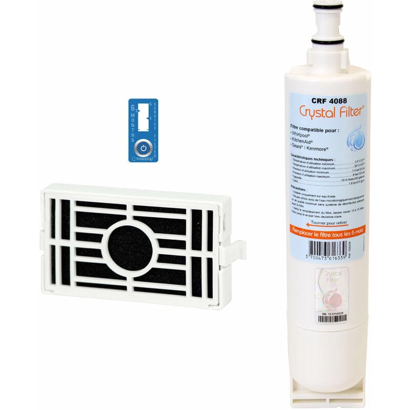 Crystal Filter - Filtre ® - Filtre frigo compatible Whirlpool 4812 817 18406 + Filtre Anti-bactérien