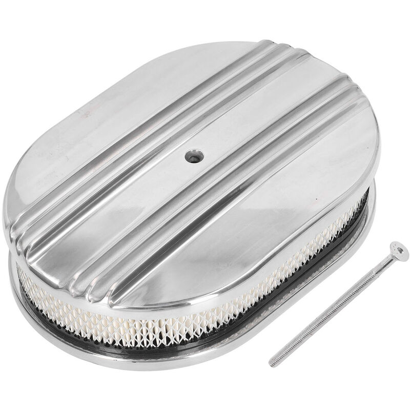 Jeffergarden - Filtre à air ovale de 12 pouces en alliage d'aluminium poli à demi-ailettes pour carburateurs de 5 1/8 pouces