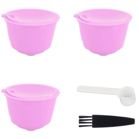 Filtre à café, Capsule de café Rechargeable Violette 5,2 X 3,5 Cm Facile à Nettoyer pour les Machines à café de la Série (3 tasses + 1 cuillère + 1 pinceau)