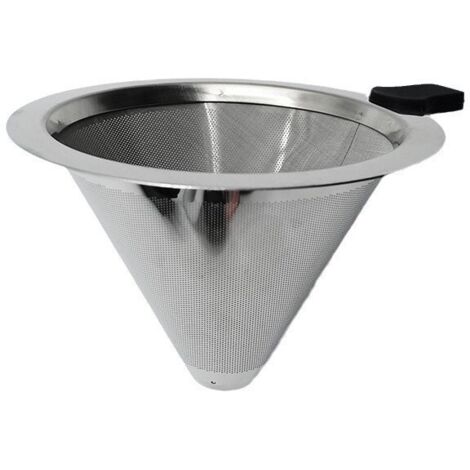 Filtre à café en acier inoxydable 304 double couche, passoire à thé sans papier filtre, tamis à déchets, entonnoir, taille moyenne, 4 trous - avec support (800 mailles)