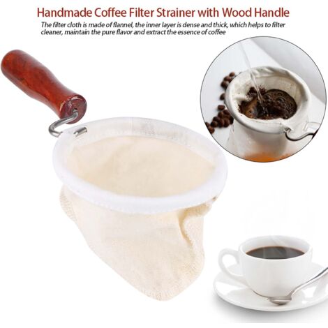 Filtre à café en Tissu, Filtre à café Fait Main en Tissu de Flanelle Lavable Réutilisable avec Poignée pour café Goutte à Goutte à la Main (Petit)