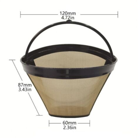 Filtre à Café Réutilisable en Acier Inoxydable 304, Universel pour Cafetières, 12 cm, 100 Mailles, avec Poignée, Doré