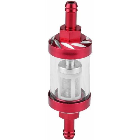 Filtre à carburant en verre métallique pour moto - 8 mm - Changement de filetage - Rouge