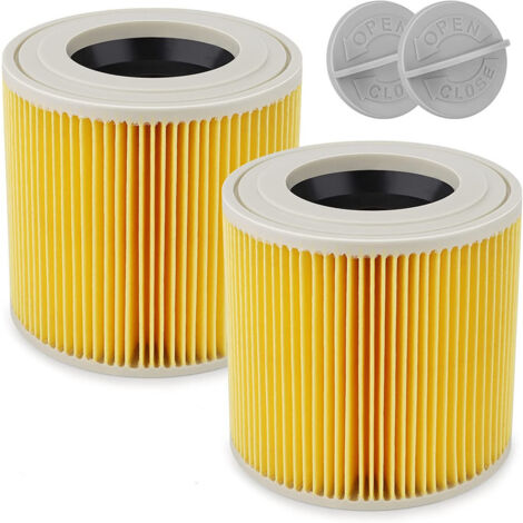 Filtre à Cartouche pour Karcher WD3/WD2, 2 x Filtre Cartouche Accessoire pour Aspirateurs WD 2200, WD 2250, WD 3300 M, WD 3500 P, A 2003, A 2004, A 2054 Me, A 2120, A 2504, A 2604, A 2656 X+, A 2111