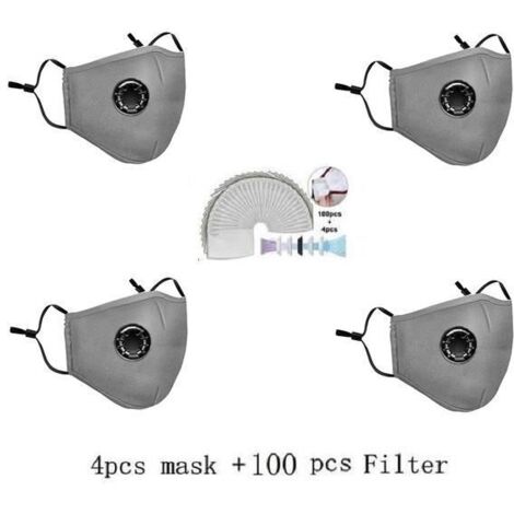Filtre à Charbon Actif - Non spécifié - 100 Pcs - 4 Masques en Coton Réutilisables - Gris - Protection Efficace