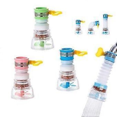 Filtre à eau 3 pièces pour robinet, anticalcaire, rotation à 360°, rétractable, avec élément filtrant en pierre médicale, pour la maison, la cuisine, la salle de bain et l'évier (Bl
