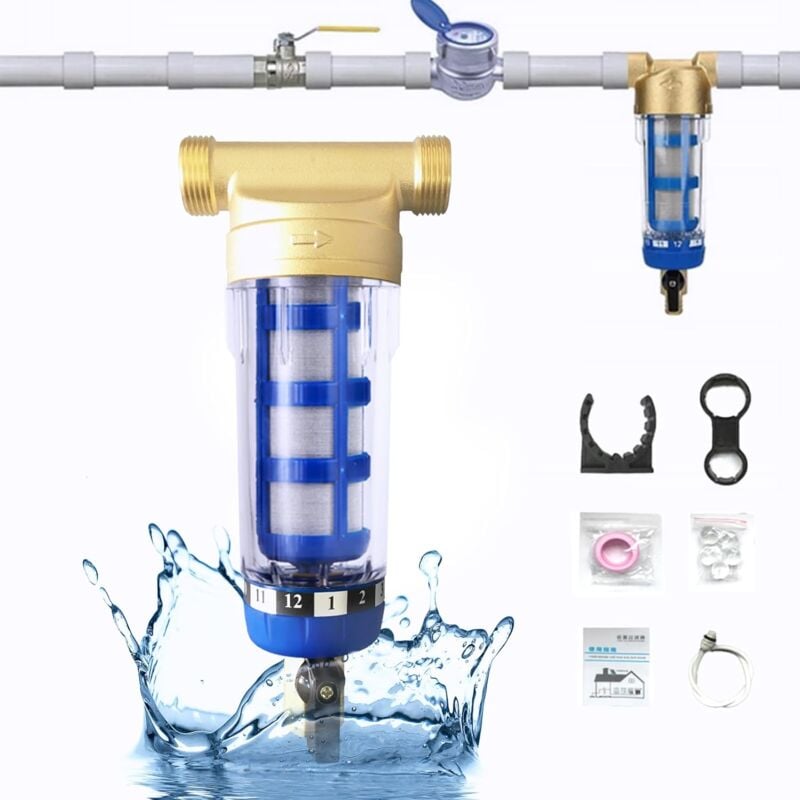 Filtre à Eau à Sédiments Spin Down,Filtre à Eau du Robinet,Filtre à Sédiments Réutilisable, pour Tuyau d'eau de Puits 3/4'
