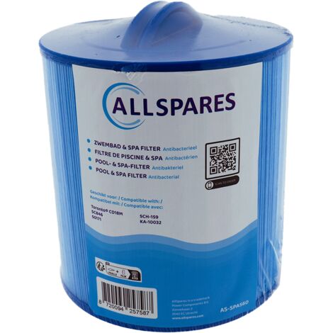 Filtre à eau AllSpares pour spa compatible avec Toronto CD18M / SC846 / 50171 (antibactérien) (Ø150x160mm)