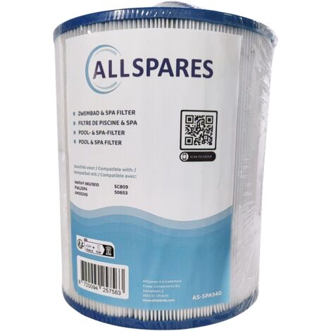 Filtre à eau AllSpares pour spa compatible avec Wellis AKU1610 / PWL25P4 / SC809 / AM00243 (Ø145x173mm)
