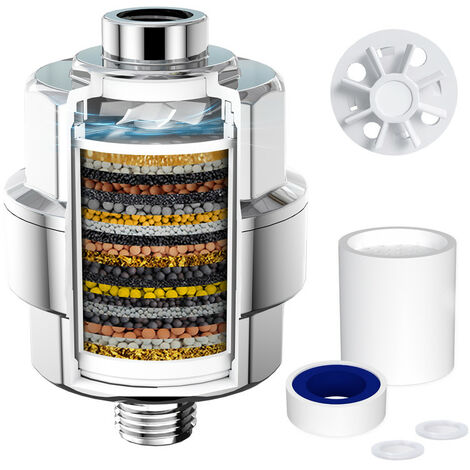 Filtre à eau anti calcaire et anti tartre pour douche – 1 cartouche – Filtration efficace – Connexion universelle G1/2'' – Chromé