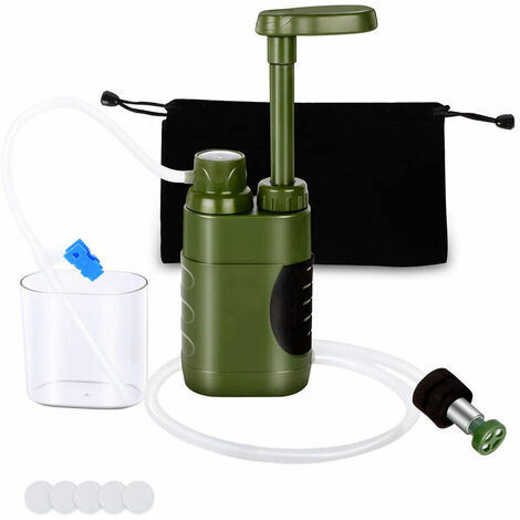 Filtre à Eau Camping, Purificateur d'eau de Camping Portable, Filtre à Eau Multicouche avec Pompe, Convient pour la randonnée Camping Trekking Urgence extérieure