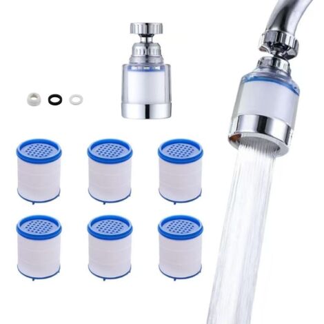 Filtre à eau de robinet à 360°, total de 6 éléments filtrants en coton PP, filtre de douche de cuisine, prolongateur d'économie d'eau