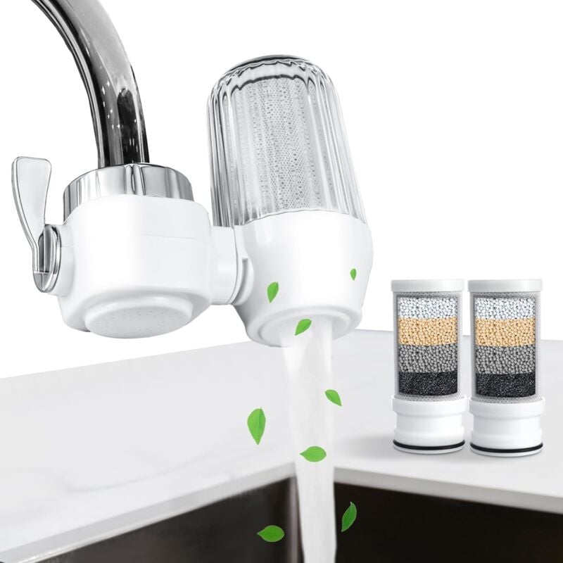 Coocheer - Filtre à eau d'évier avec 2 filtres de remplacement, filtre à eau de robinet, purificateur d'eau, système de filtration d'eau, réduit le