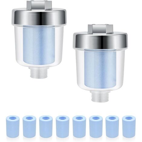 Filtre à eau en 2 pièces pour canalisation de 1/2 pouce, filtre de douche avec 10 filtres bleus interchangeables, filtration efficace des impuretés de l'eau, filtre anticalcaire pour salle de bain ou 