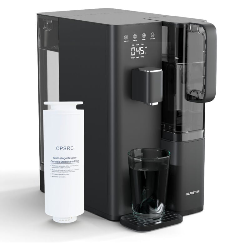 Klarstein - filtre à eau VitalPour - osmose inverse 5 étapes, distributeur d'eau chaude instantanée, 5 températures, réservoir 5 l & carafe 1,5 l,