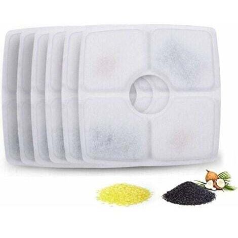 Filtre à eau pour abreuvoir pour chat, recharge carrée, filtre à eau avec charbon actif et résine pour abreuvoir, 6 pièces