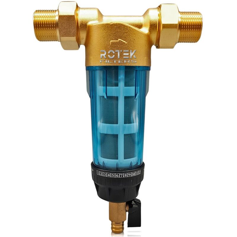 Filtre à eau, tête en laiton, gobelet polypropylène, filtre à maille lavable en acier inoxydable de 40 microns