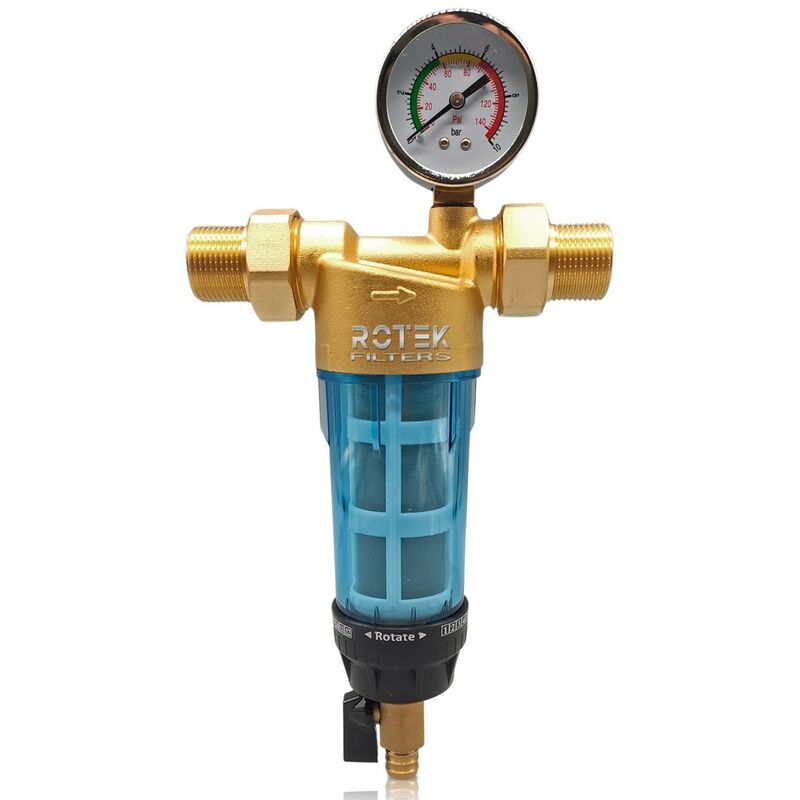 Filtre à eau, tête en laiton, gobelet polypropylène, filtre à maille lavable en acier inoxydable de 40 microns