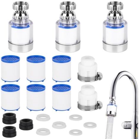 Filtre à eau universel pour robinet - 11 pièces - Anti-calcaire - Design rotatif à 360° - Filtre en coton PP