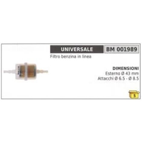 Filtre à essence en ligne UNIVERSAL externe Ø 43 mm Ø raccords 6,5 mm - 8,5 mm
