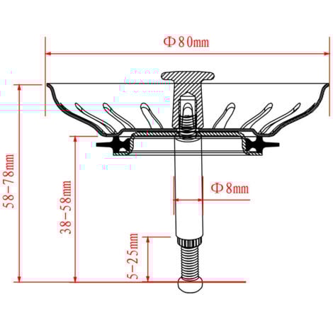 QIYAO Filtre à Évier de Cuisine Ø 79mm, 1 Filtre Bouchon Evier Cuisine avec Hauteur Réglable, Bouchon Evier Cuisine en Acier Inoxydable 304, Bonde Evier