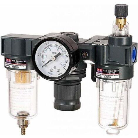 Filtre Air Régulateur,Séparateur Eau Compresseur,Séparateur Eau Huile Filtre,Regulateur de Pression D'air 1/4 Detendeur Compresseur avec La Mesure de Régulateur Filtre Compresseur Dair