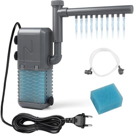Filtre Aquarium Réglable 600L/H 0.8M Filtre intérieur Aquarium 6W avec Éponges Filtrantes, Pompe D'aquarium Silencieux avec Barre de Pulvérisation et Cartouche pour 20-40L Petit Réservoir