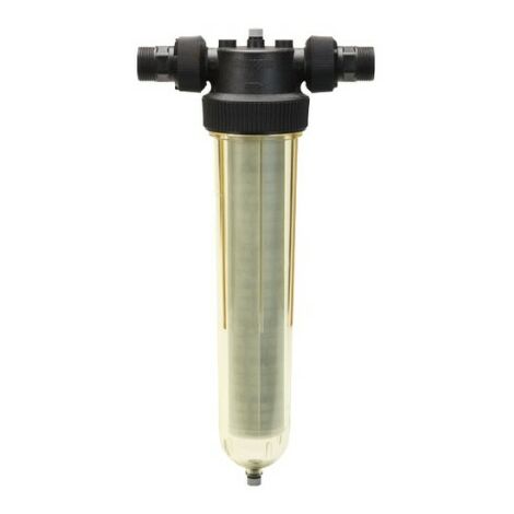 Cintropur – Filtre anti boue 1'1/4 – Tête en polypropylène noire – Cuve transparente – Pression max 10 bar – Manchon 25 microns