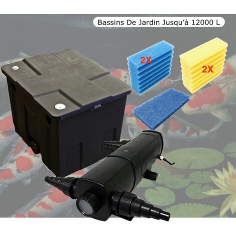 Filtre Bassin + Clarificateur UV Stérilisateur 24W + Jeu de mousses Bassin De Jardin Jusqu'à 12000 Litres