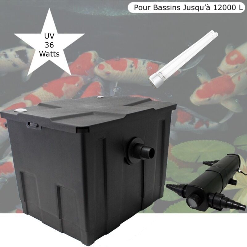 Filtre Bassin + Clarificateur uv Stérilisateur 36W, + 1 ampoule supplémentaire Bassin De Jardin Jusqu'à 12000 Litres