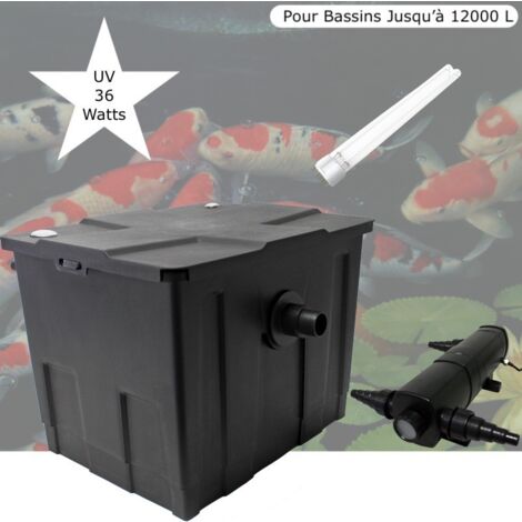 Filtre Bassin + Clarificateur UV Stérilisateur 36W, + 1 ampoule supplémentaire Bassin De Jardin Jusqu'à 12000 Litres