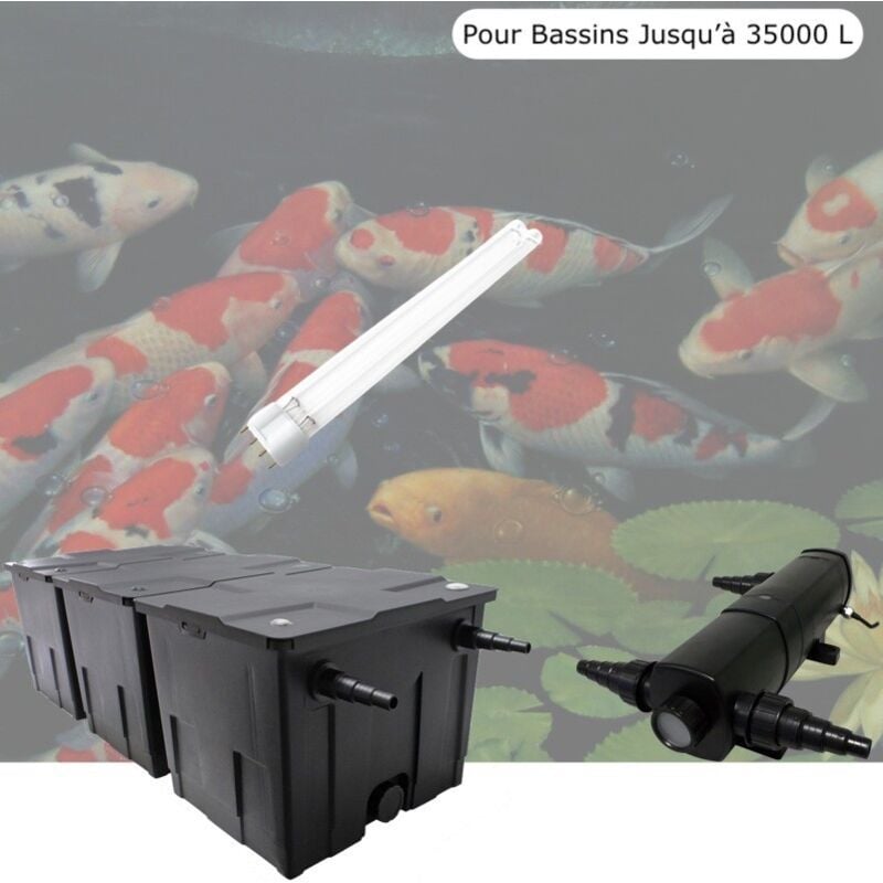 Filtre Bassin + Clarificateur uv Stérilisateur 36W, + 1 ampoule supplémentaire Bassin De Jardin Jusqu'à 40000 Litres