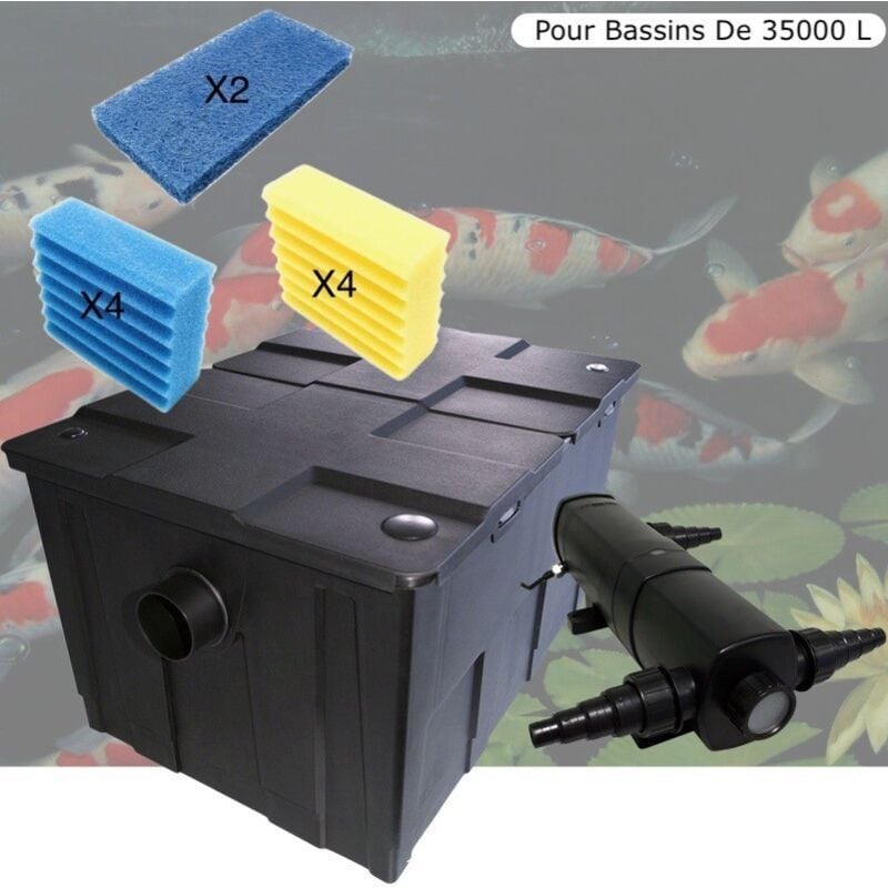 Filtre Bassin + Clarificateur UV Stérilisateur 36W + 10 mousses, Bassin De Jardin Jusqu'à 40000 Litres