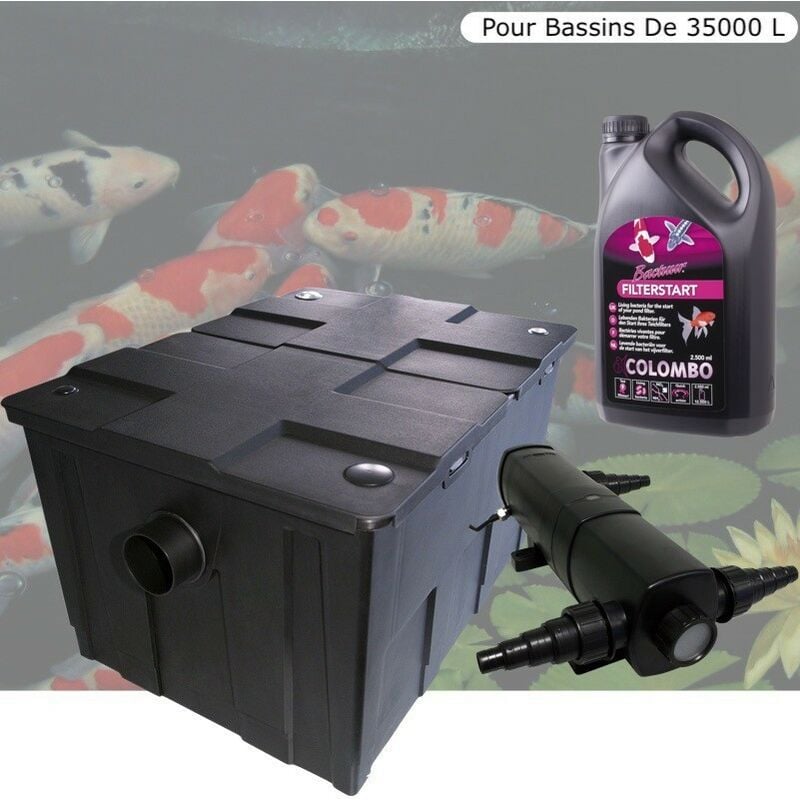 Filtre Bassin + Clarificateur uv Stérilisateur 72W + Bactéries 2500 ml Pour Bassin De Jardin Jusqu'à 40000 l