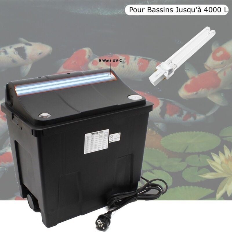 Filtre Bassin + Clarificateur uv Stérilisateur 9W + 1 ampoule de rechange Pour Bassin De Jardin, Jusqu'à 4000 Litres