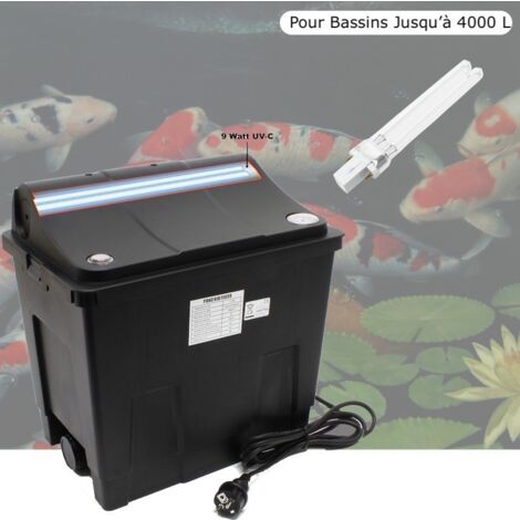 Filtre Bassin + Clarificateur UV Stérilisateur 9W + 1 ampoule de rechange Pour Bassin De Jardin, Jusqu'à 4000 Litres